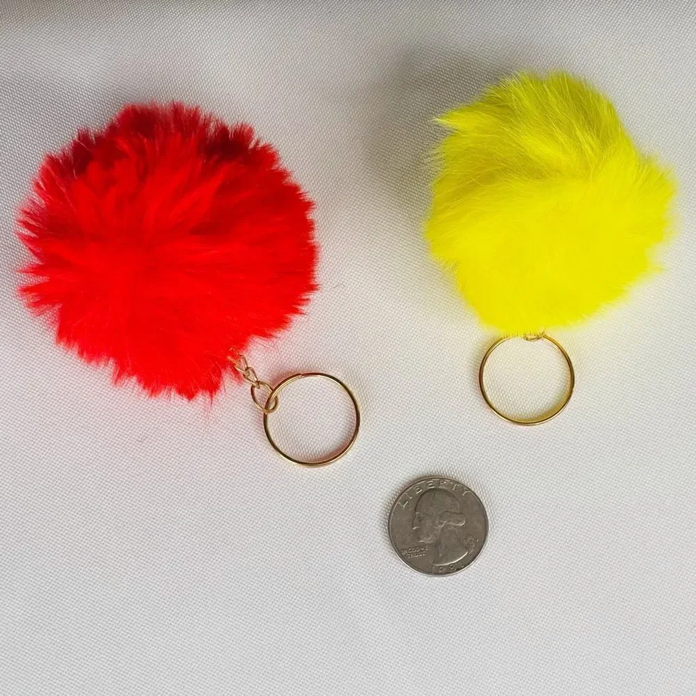 Red & Yellow Fuzzy Small Pom Keychain Set